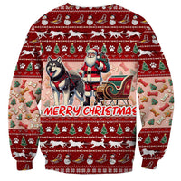 Dog Sled Christmas Sweatshirt Husky Sleigh Ride Design - Polynesian Pride
