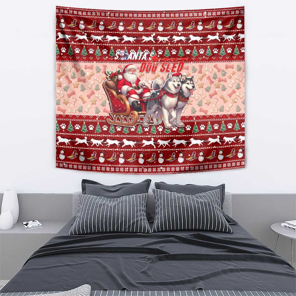 Dog Sled Christmas Tapestry Husky Sleigh Ride Design - Polynesian Pride