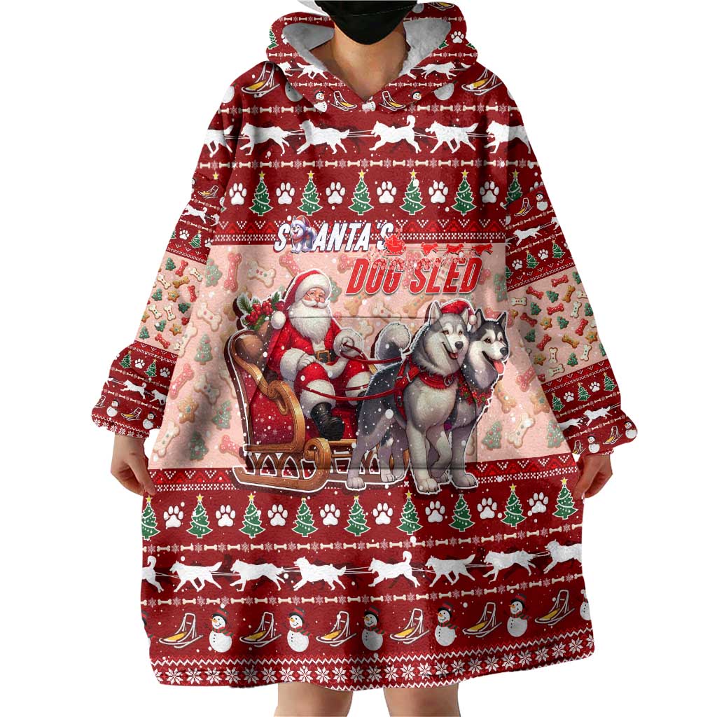 Dog Sled Christmas Wearable Blanket Hoodie Husky Sleigh Ride Design - Polynesian Pride
