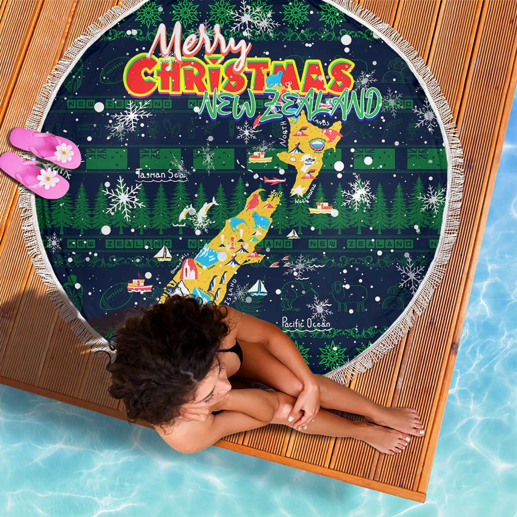 Merry Christmas New Zealand Beach Blanket Xmas Travel Map - Polynesian Pride
