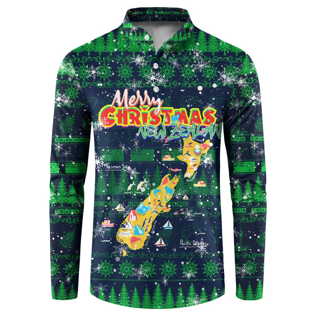 Merry Christmas New Zealand Button Sweatshirt Xmas Travel Map - Polynesian Pride