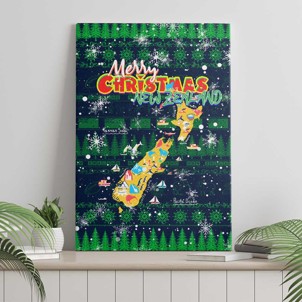 Merry Christmas New Zealand Canvas Wall Art Xmas Travel Map - Polynesian Pride