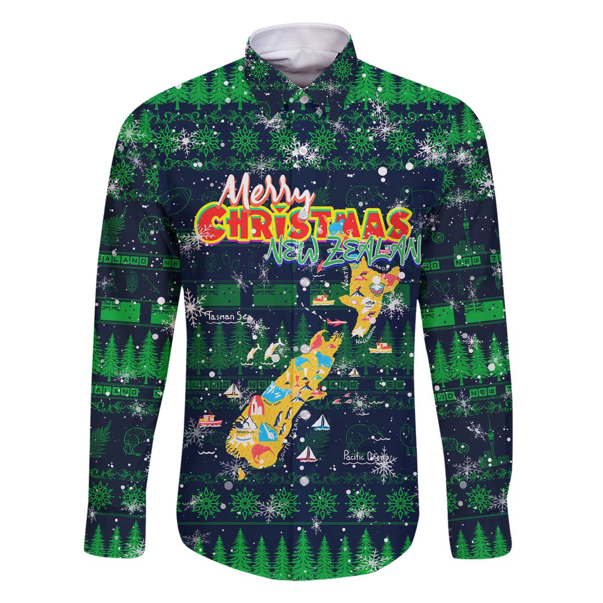 Merry Christmas New Zealand Family Matching Off The Shoulder Long Sleeve Dress and Hawaiian Shirt Xmas Travel Map - Polynesian Pride