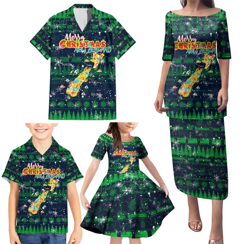 Merry Christmas New Zealand Family Matching Puletasi and Hawaiian Shirt Xmas Travel Map - Polynesian Pride