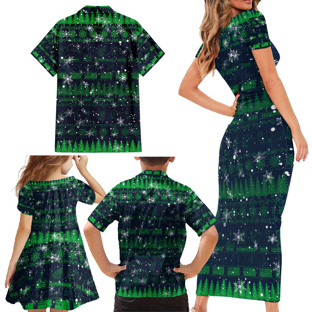 Merry Christmas New Zealand Family Matching Short Sleeve Bodycon Dress and Hawaiian Shirt Xmas Travel Map - Polynesian Pride