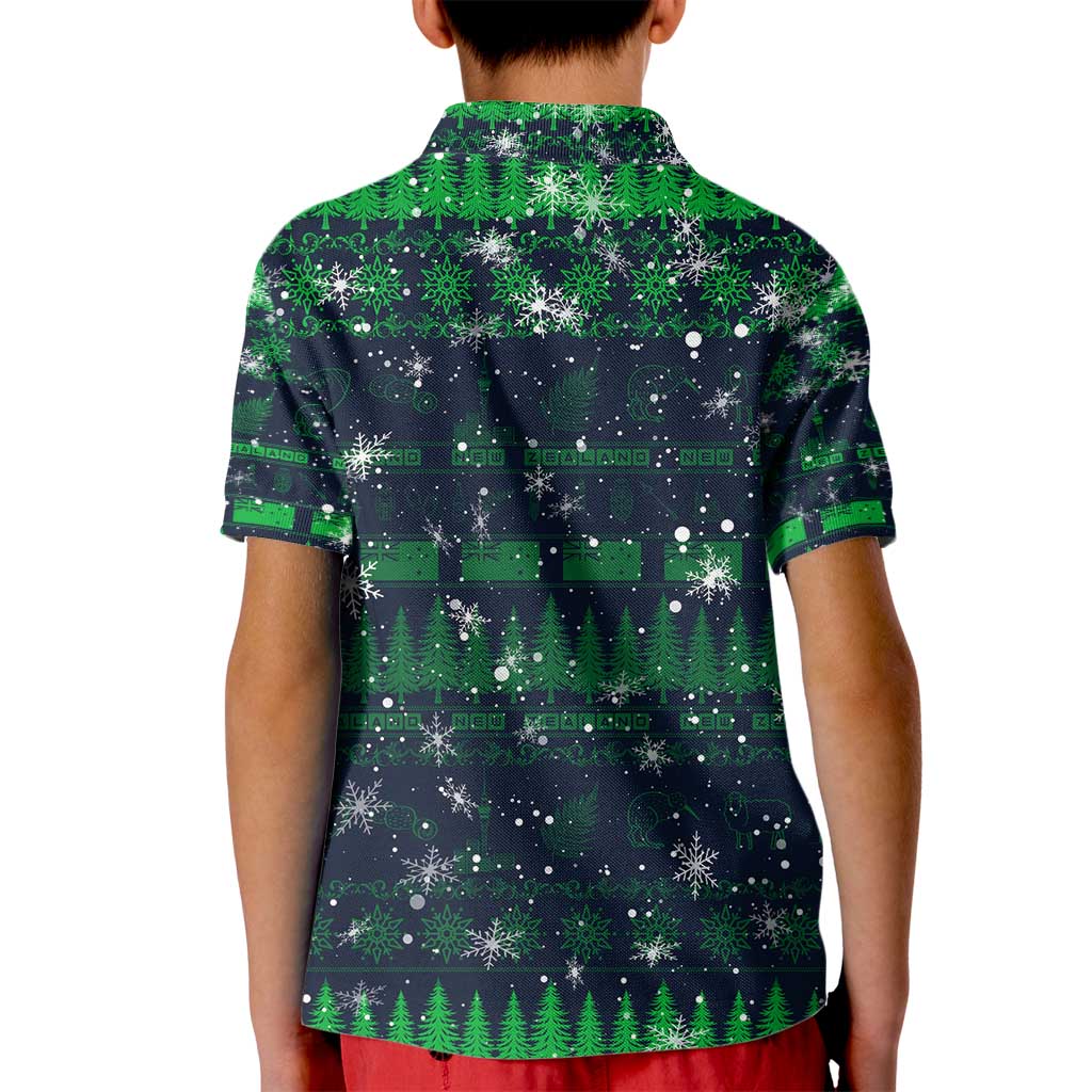 Merry Christmas New Zealand Kid Polo Shirt Xmas Travel Map - Polynesian Pride