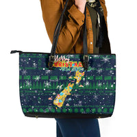 Merry Christmas New Zealand Leather Tote Bag Xmas Travel Map - Polynesian Pride
