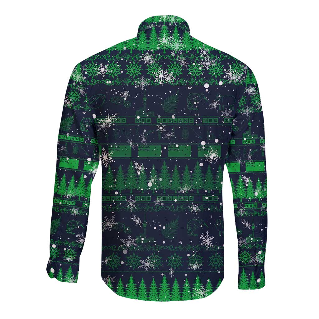 Merry Christmas New Zealand Long Sleeve Button Shirt Xmas Travel Map - Polynesian Pride