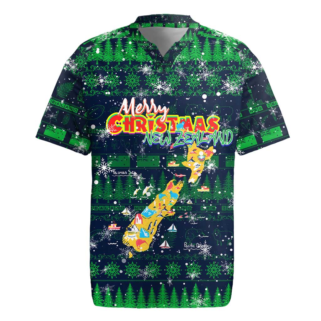 Merry Christmas New Zealand Rugby Jersey Xmas Travel Map - Polynesian Pride