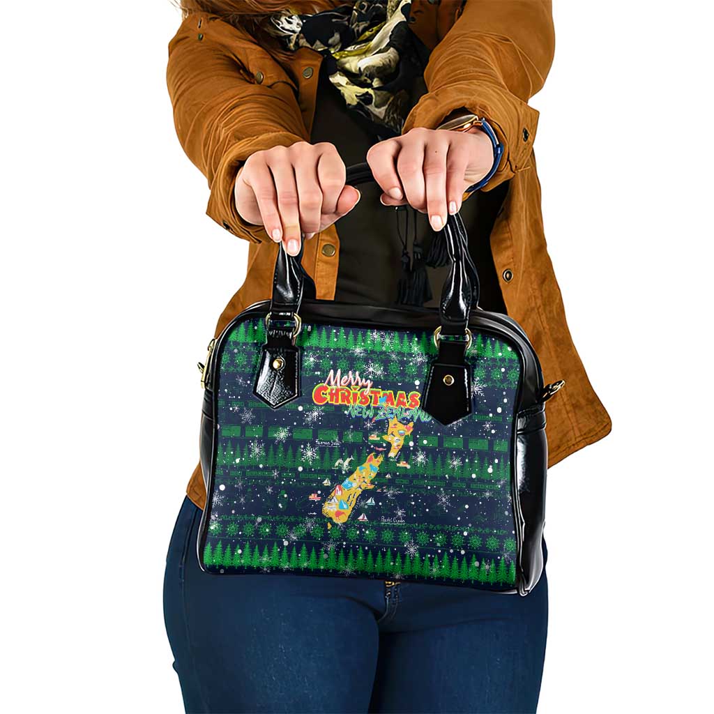 Merry Christmas New Zealand Shoulder Handbag Xmas Travel Map - Polynesian Pride