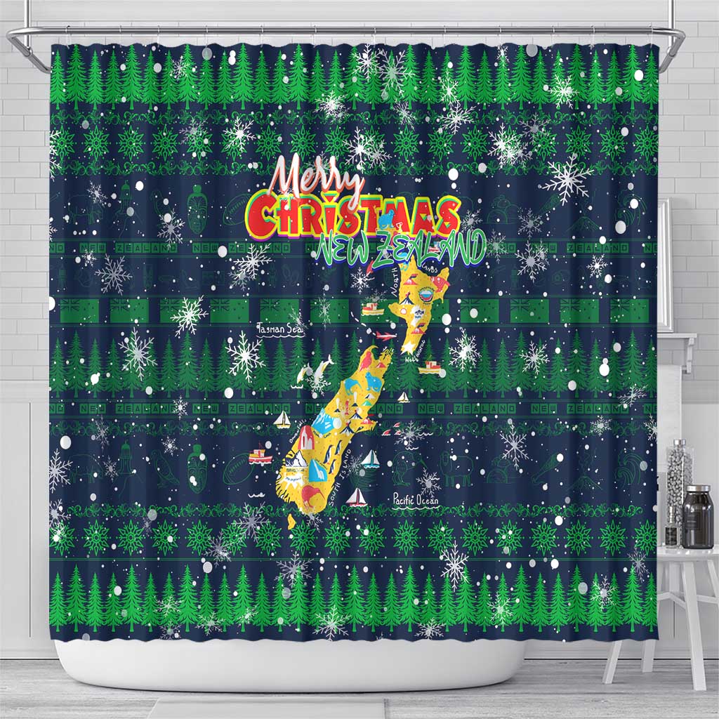 Merry Christmas New Zealand Shower Curtain Xmas Travel Map - Polynesian Pride