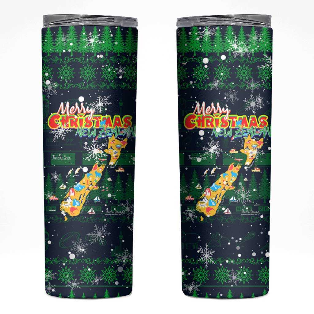 Merry Christmas New Zealand Skinny Tumbler Xmas Travel Map - Polynesian Pride