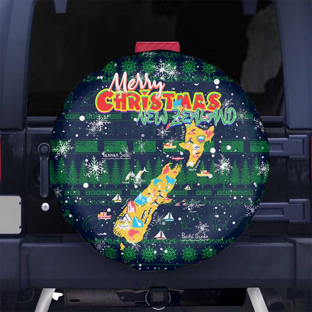 Merry Christmas New Zealand Spare Tire Cover Xmas Travel Map - Polynesian Pride
