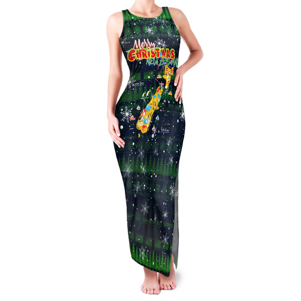 Merry Christmas New Zealand Tank Maxi Dress Xmas Travel Map - Polynesian Pride