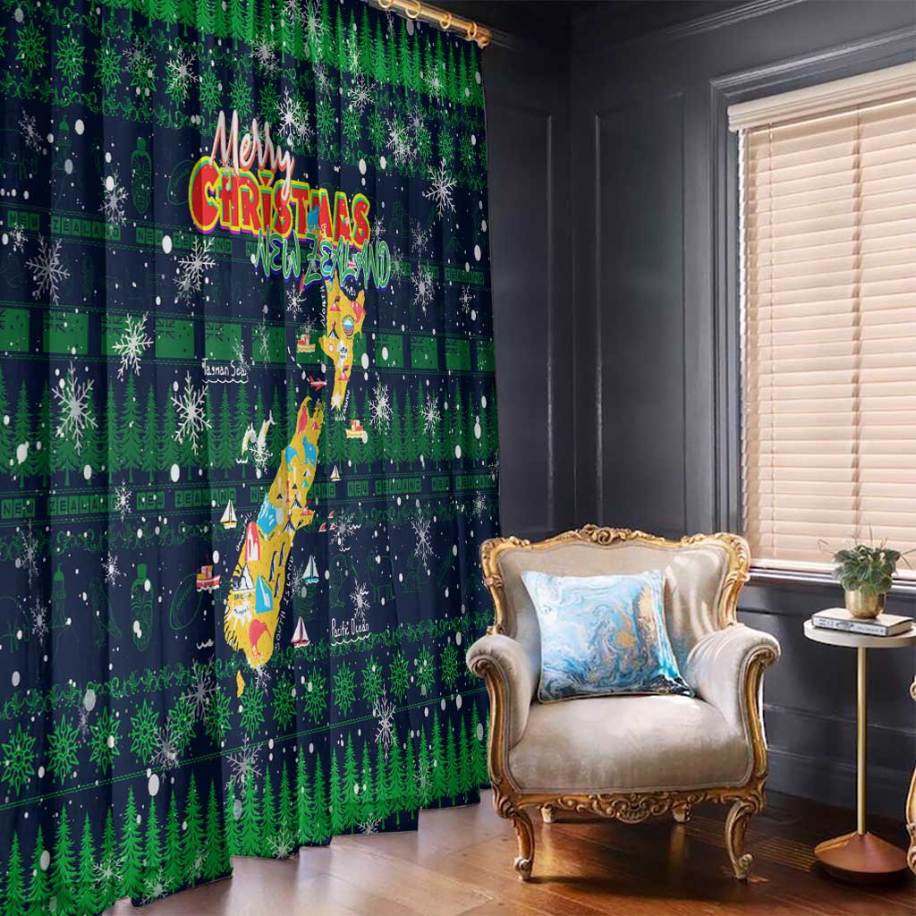 Merry Christmas New Zealand Window Curtain Xmas Travel Map - Polynesian Pride