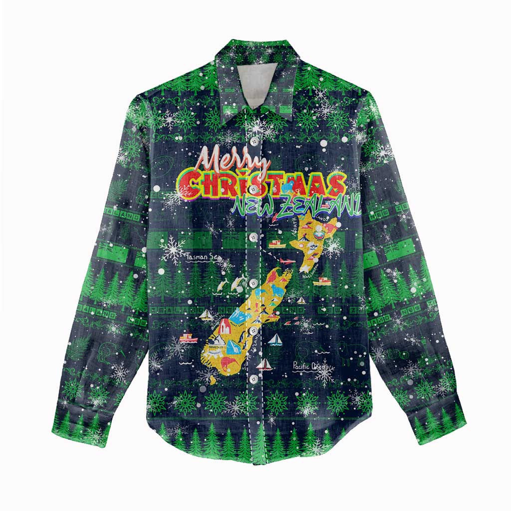 Merry Christmas New Zealand Women Casual Shirt Xmas Travel Map - Polynesian Pride