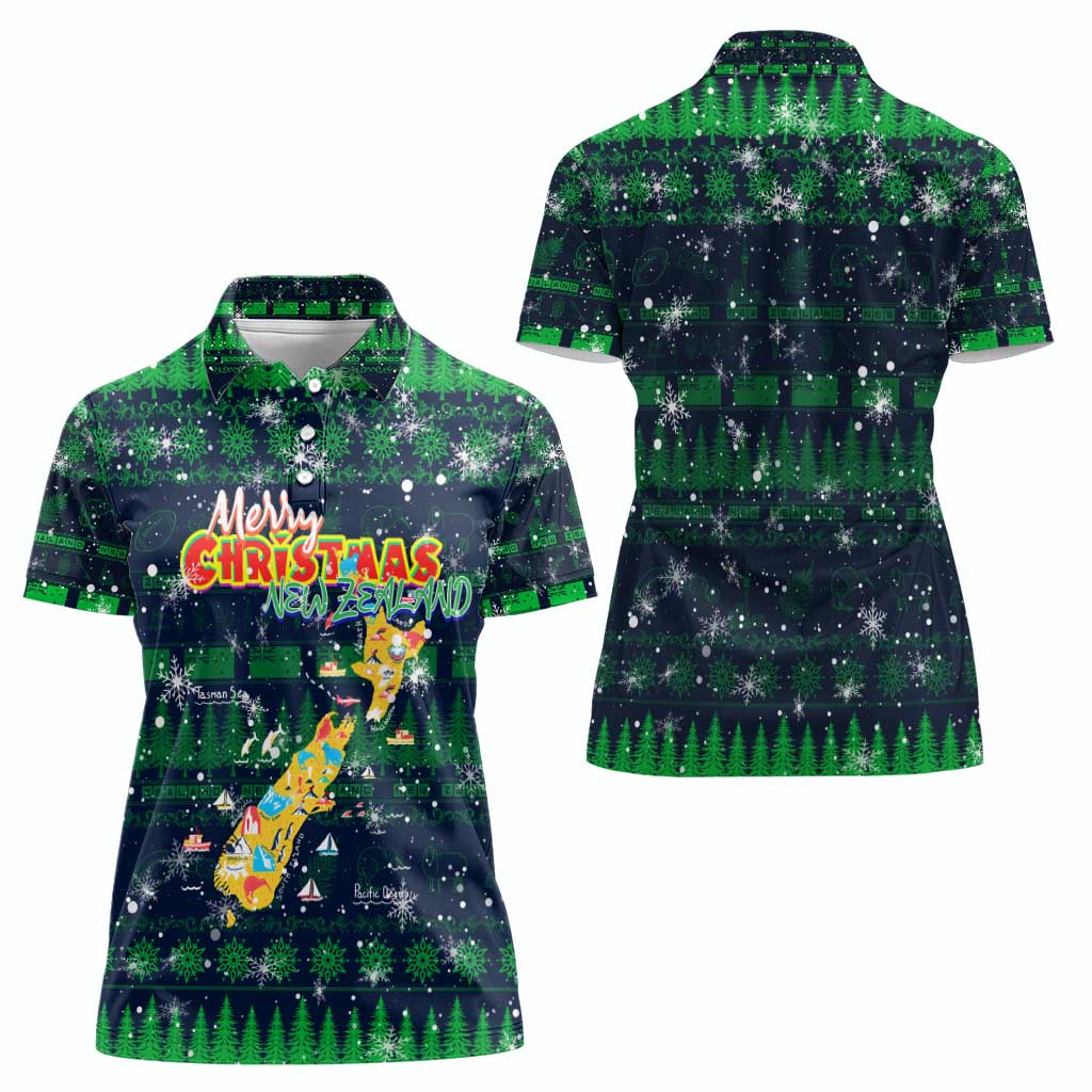 Merry Christmas New Zealand Women Polo Shirt Xmas Travel Map - Polynesian Pride