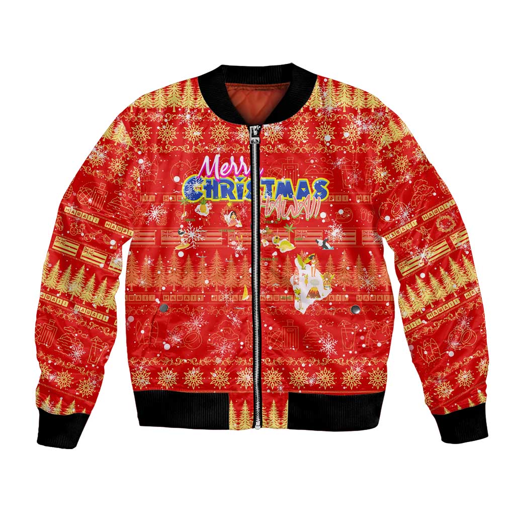Merry Christmas Hawaii Bomber Jacket Xmas Travel Map - Polynesian Pride