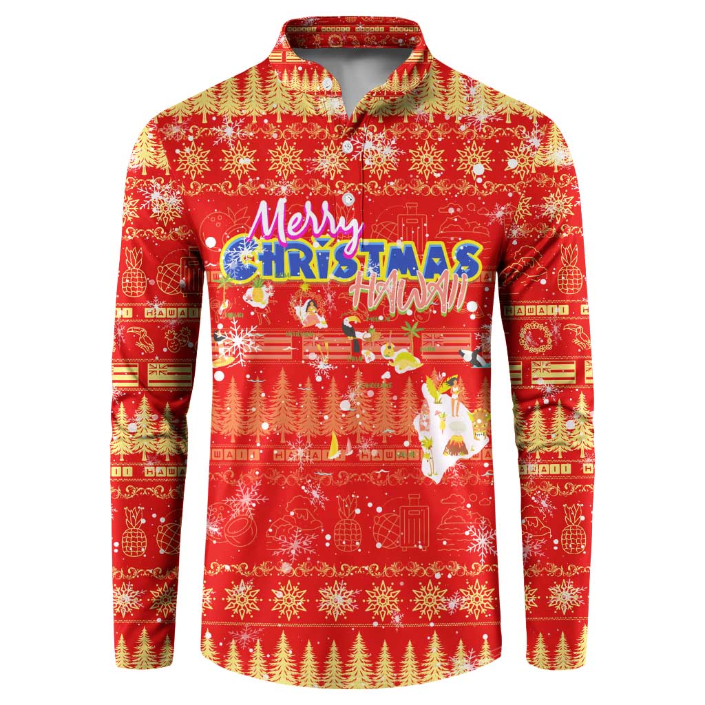 Merry Christmas Hawaii Button Sweatshirt Xmas Travel Map - Polynesian Pride