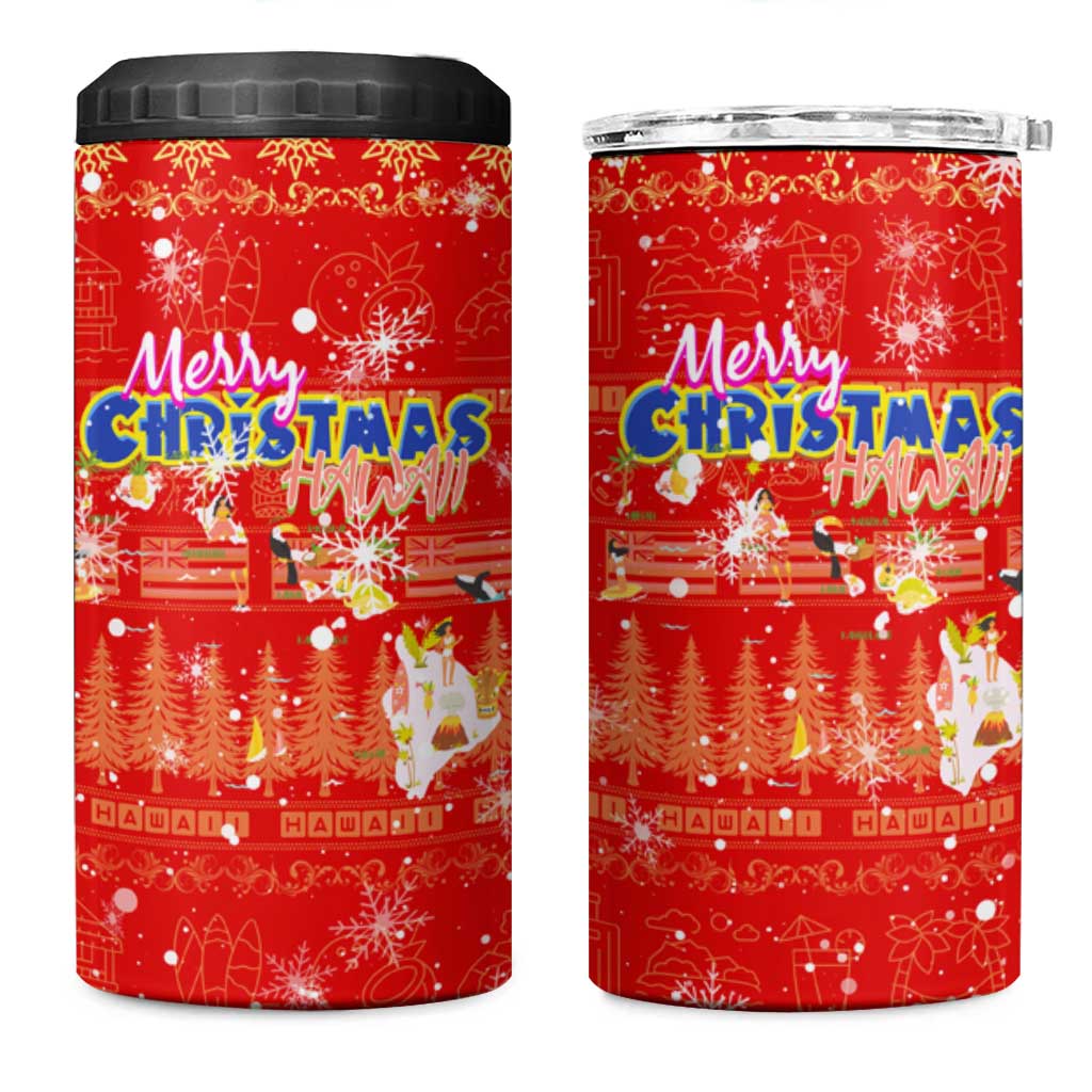 Merry Christmas Hawaii 4 in 1 Can Cooler Tumbler Xmas Travel Map - Polynesian Pride