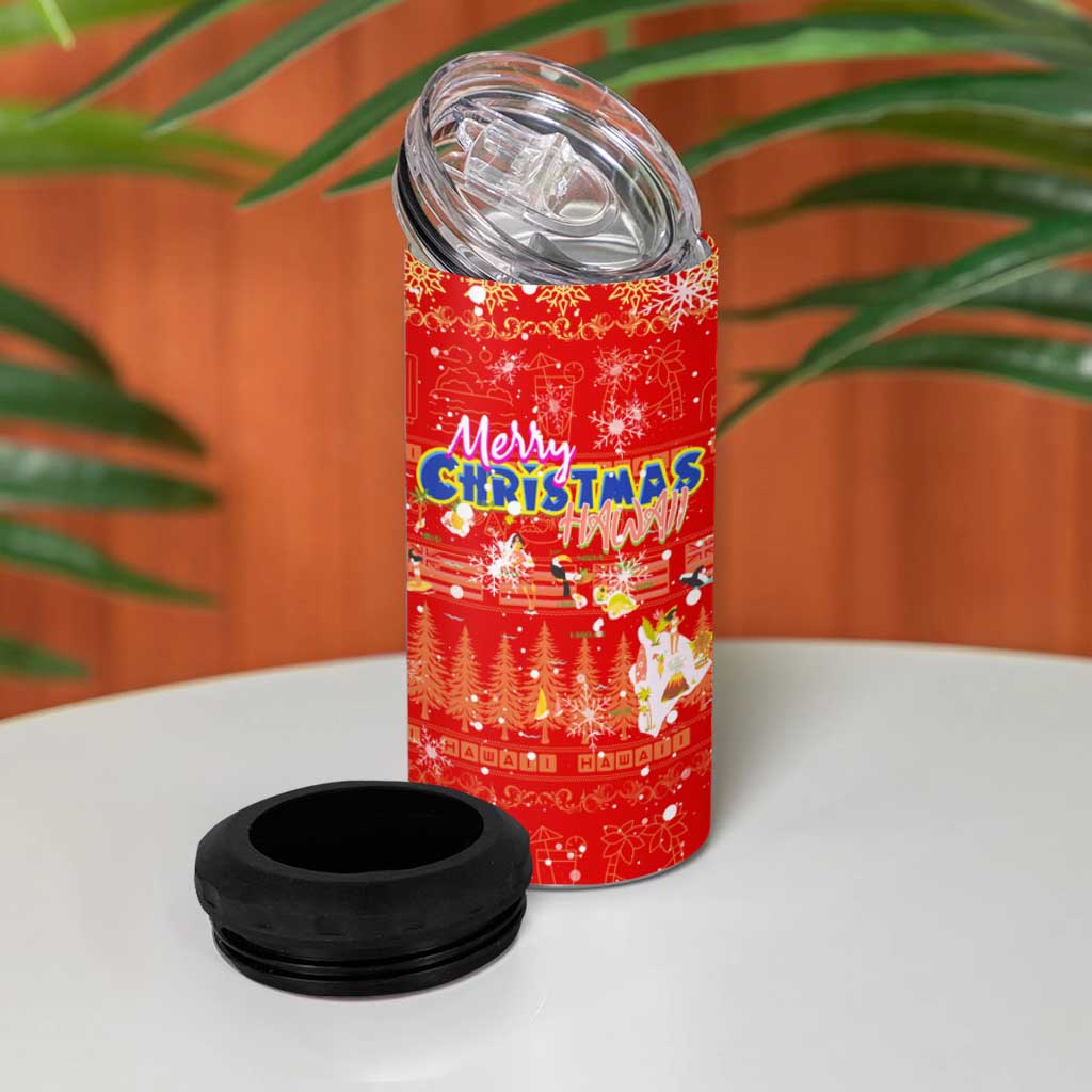 Merry Christmas Hawaii 4 in 1 Can Cooler Tumbler Xmas Travel Map - Polynesian Pride