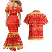 Merry Christmas Hawaii Couples Matching Mermaid Dress and Hawaiian Shirt Xmas Travel Map - Polynesian Pride