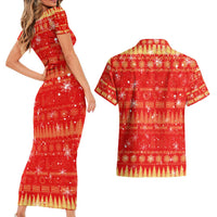 Merry Christmas Hawaii Couples Matching Short Sleeve Bodycon Dress and Hawaiian Shirt Xmas Travel Map - Polynesian Pride