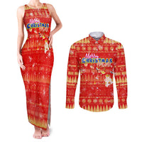 Merry Christmas Hawaii Couples Matching Tank Maxi Dress and Long Sleeve Button Shirt Xmas Travel Map - Polynesian Pride
