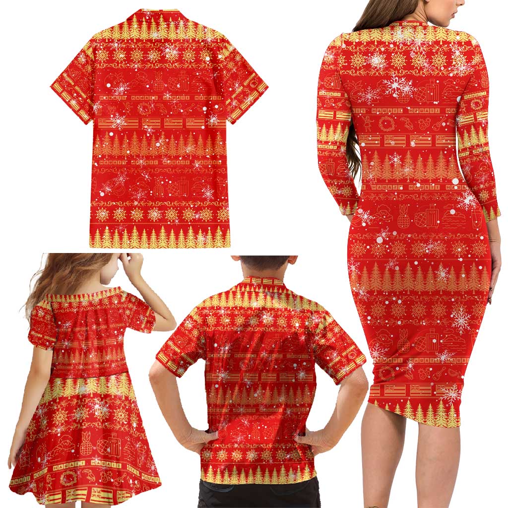 Merry Christmas Hawaii Family Matching Long Sleeve Bodycon Dress and Hawaiian Shirt Xmas Travel Map - Polynesian Pride