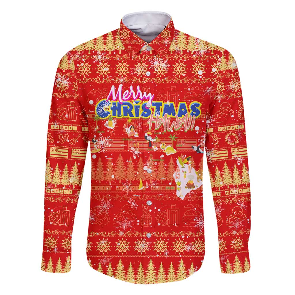 Merry Christmas Hawaii Family Matching Long Sleeve Bodycon Dress and Hawaiian Shirt Xmas Travel Map - Polynesian Pride