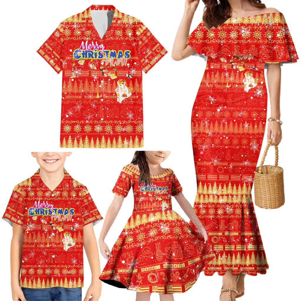Merry Christmas Hawaii Family Matching Mermaid Dress and Hawaiian Shirt Xmas Travel Map - Polynesian Pride