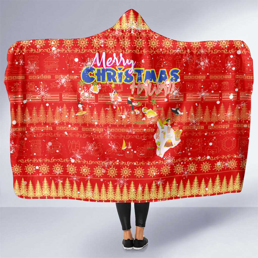 Merry Christmas Hawaii Hooded Blanket Xmas Travel Map - Polynesian Pride