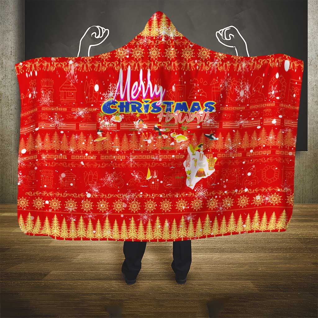 Merry Christmas Hawaii Hooded Blanket Xmas Travel Map - Polynesian Pride