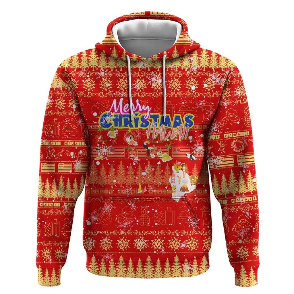 Merry Christmas Hawaii Hoodie Xmas Travel Map - Polynesian Pride