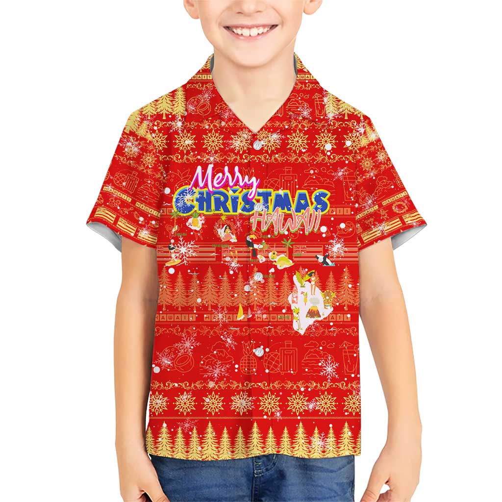 Merry Christmas Hawaii Kid Hawaiian Shirt Xmas Travel Map - Polynesian Pride