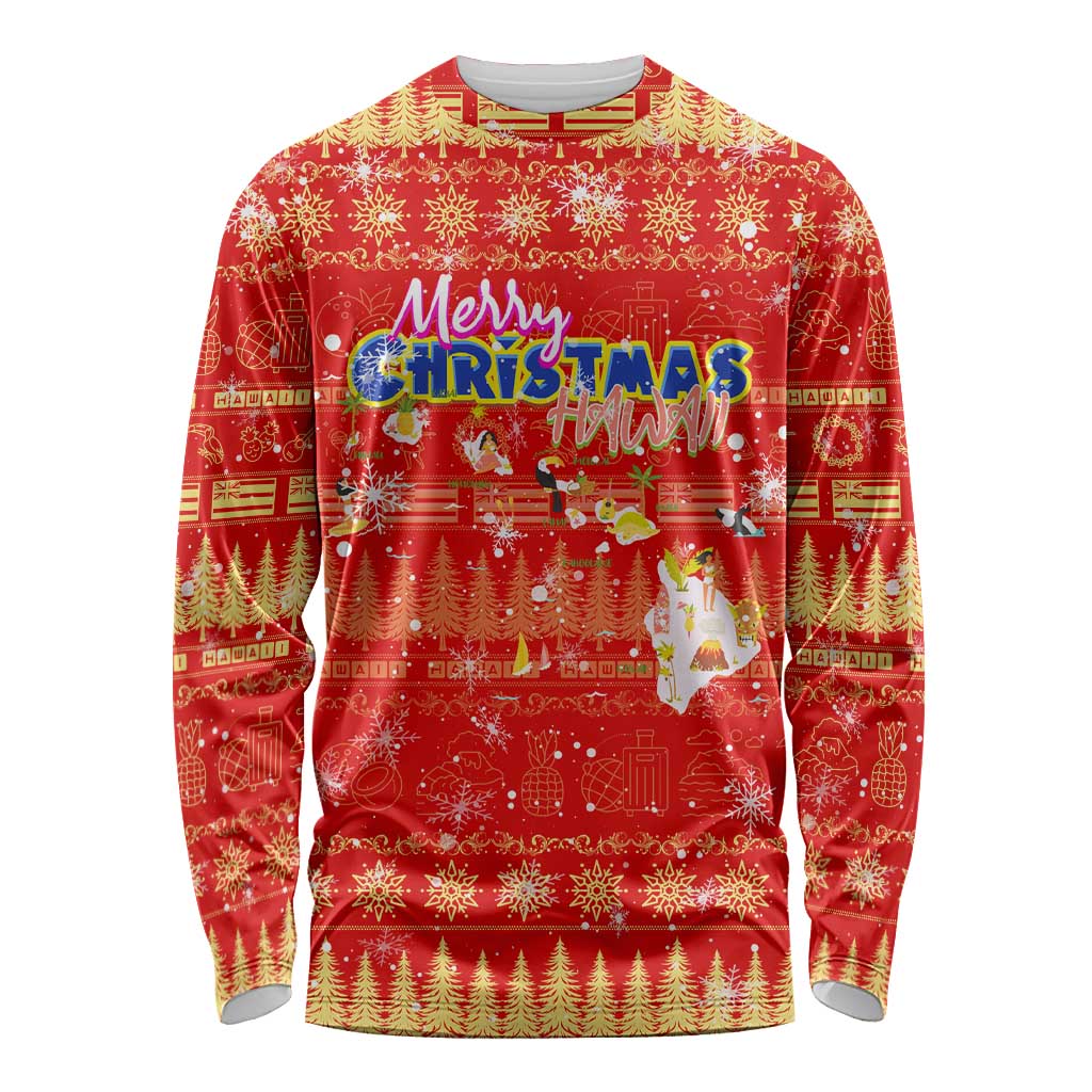 Merry Christmas Hawaii Long Sleeve Shirt Xmas Travel Map - Polynesian Pride