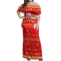 Merry Christmas Hawaii Off Shoulder Maxi Dress Xmas Travel Map - Polynesian Pride