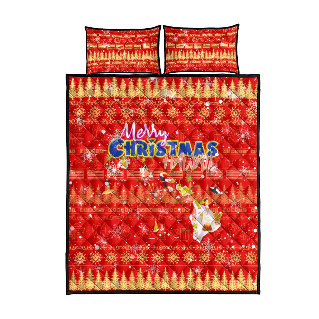 Merry Christmas Hawaii Quilt Bed Set Xmas Travel Map - Polynesian Pride