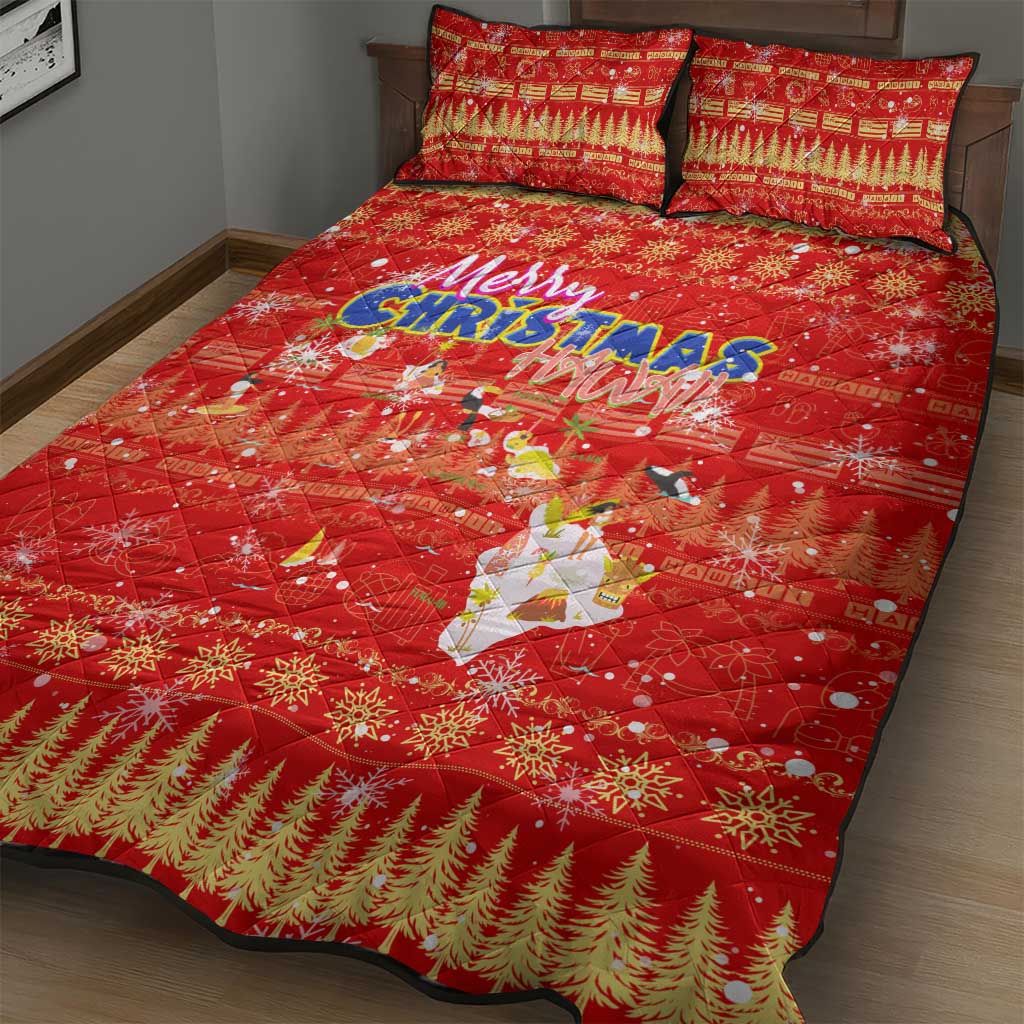 Merry Christmas Hawaii Quilt Bed Set Xmas Travel Map - Polynesian Pride