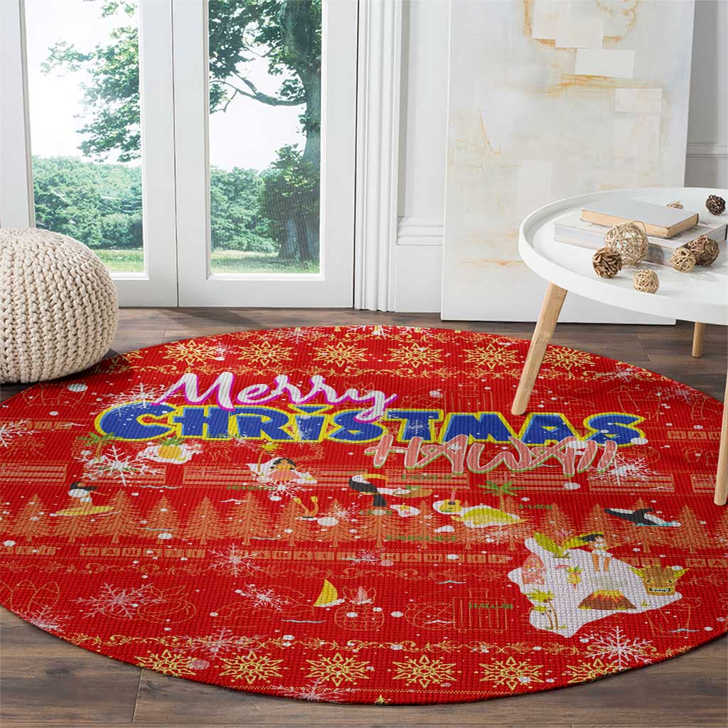 Merry Christmas Hawaii Round Carpet Xmas Travel Map - Polynesian Pride