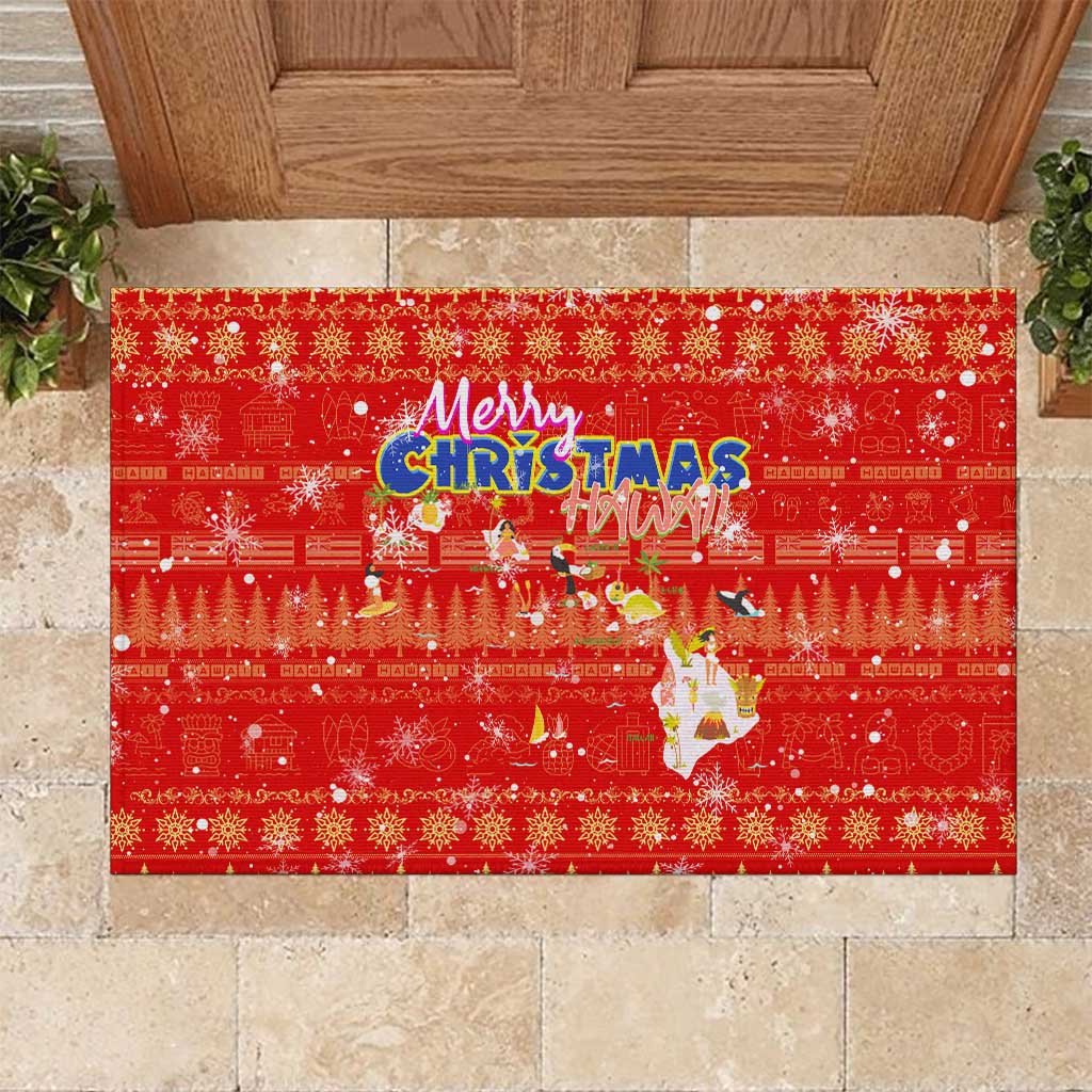 Merry Christmas Hawaii Rubber Doormat Xmas Travel Map - Polynesian Pride