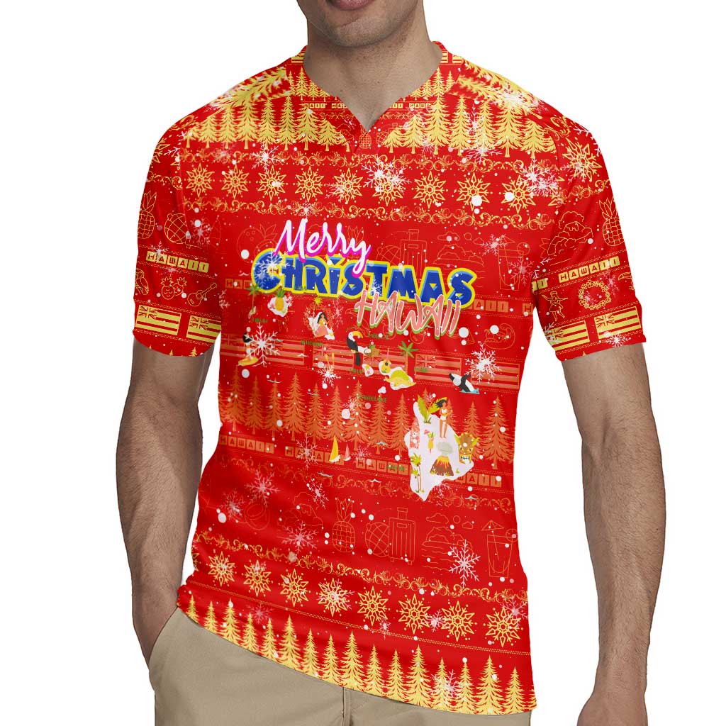 Merry Christmas Hawaii Rugby Jersey Xmas Travel Map - Polynesian Pride