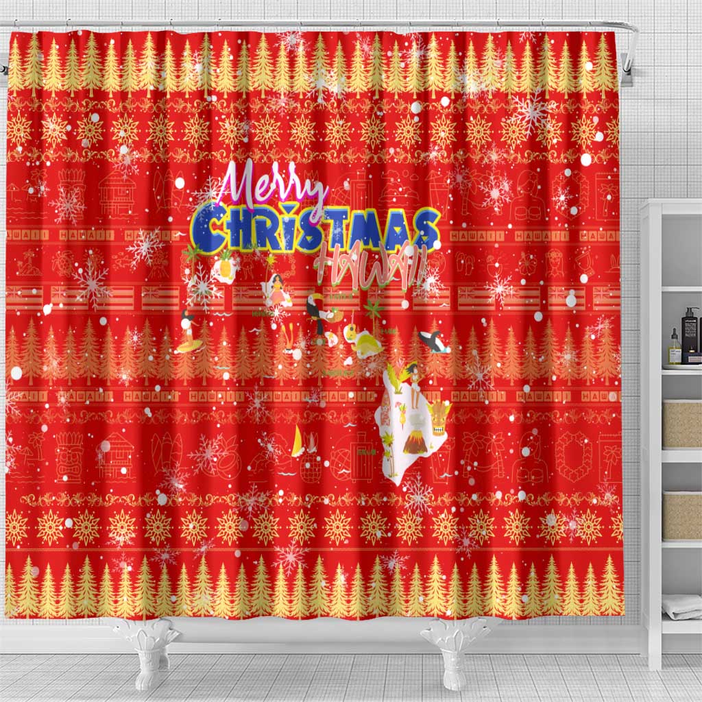 Merry Christmas Hawaii Shower Curtain Xmas Travel Map - Polynesian Pride