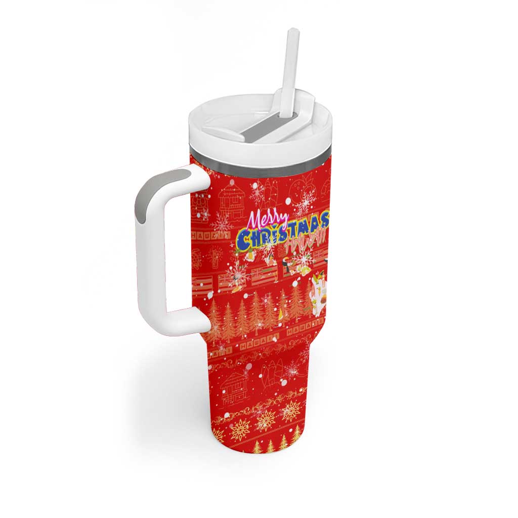 Merry Christmas Hawaii Tumbler With Handle Xmas Travel Map - Polynesian Pride