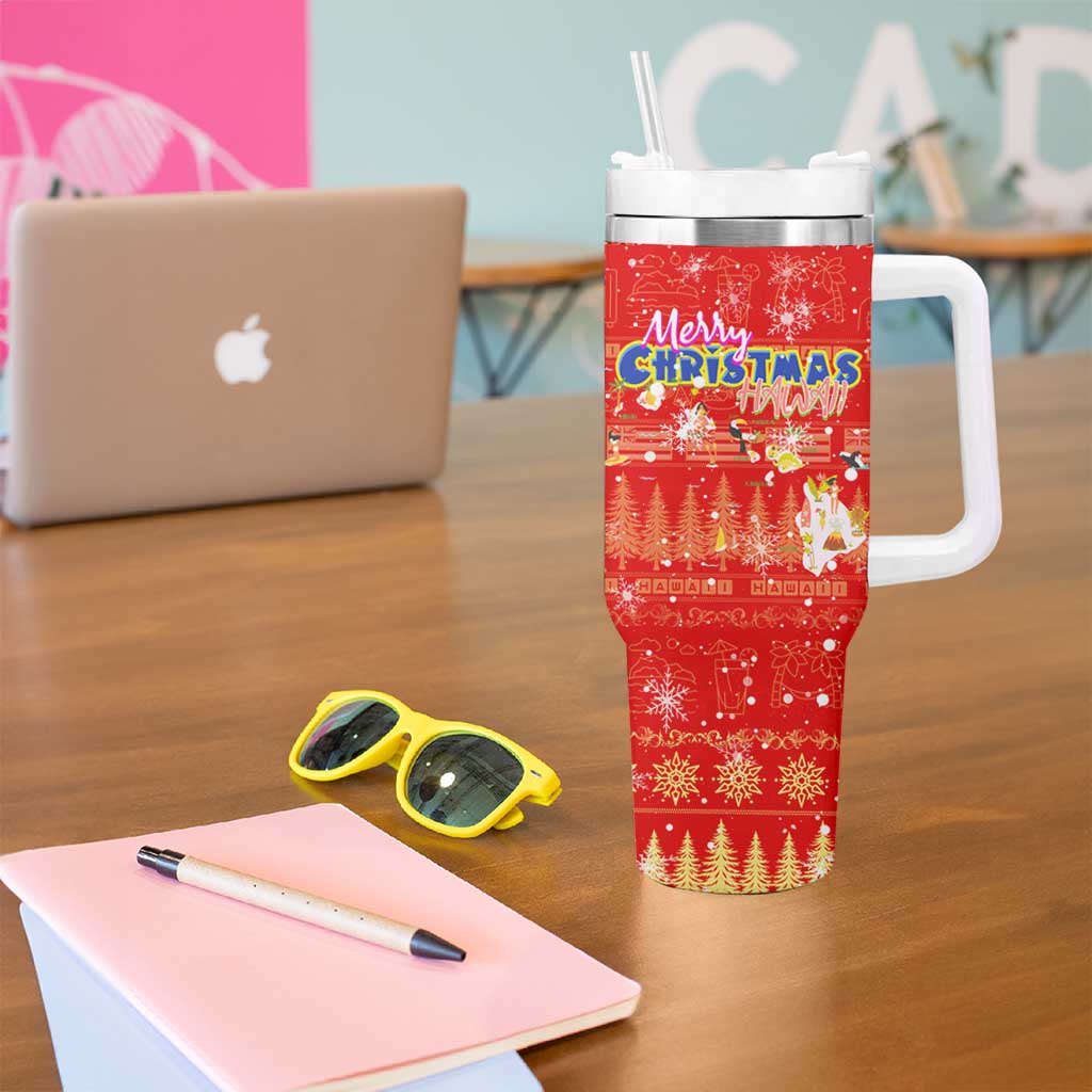 Merry Christmas Hawaii Tumbler With Handle Xmas Travel Map - Polynesian Pride