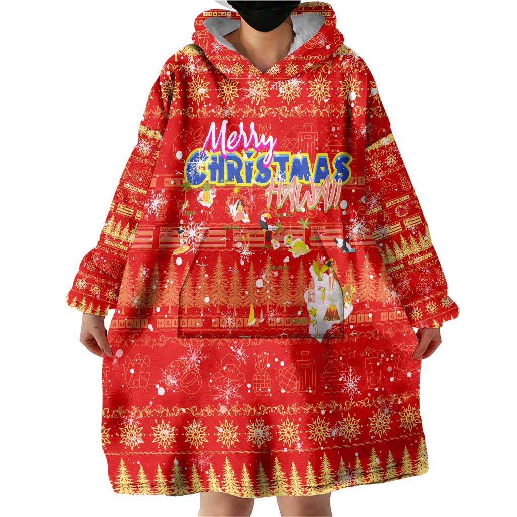 Merry Christmas Hawaii Wearable Blanket Hoodie Xmas Travel Map - Polynesian Pride