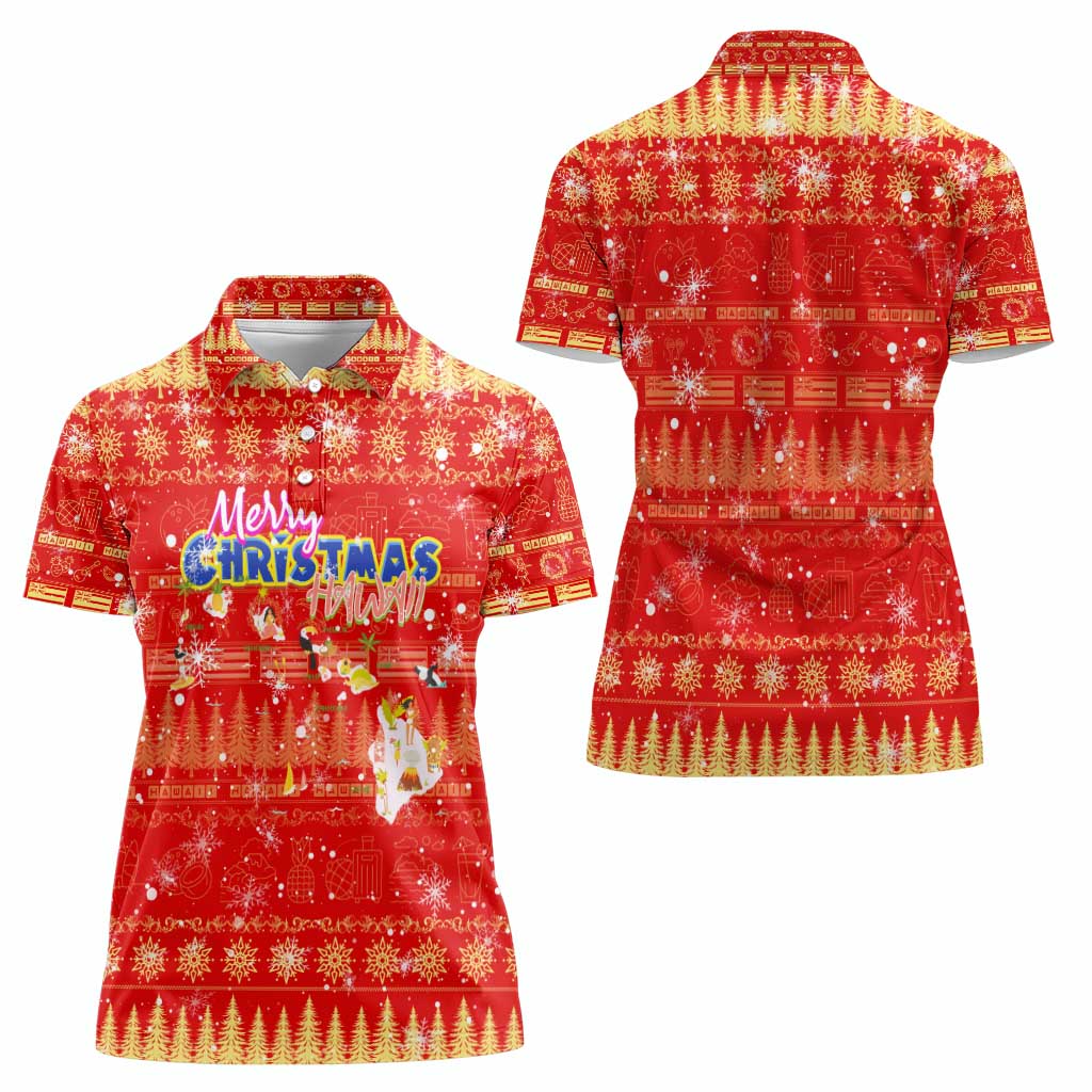 Merry Christmas Hawaii Women Polo Shirt Xmas Travel Map - Polynesian Pride
