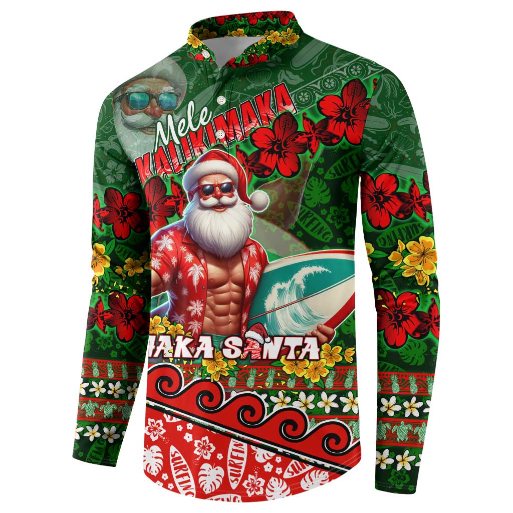 Mele Kalikimaka Shaka Santa Button Sweatshirt Hawaiian Surf Christmas Design with Aloha Spirit - Polynesian Pride