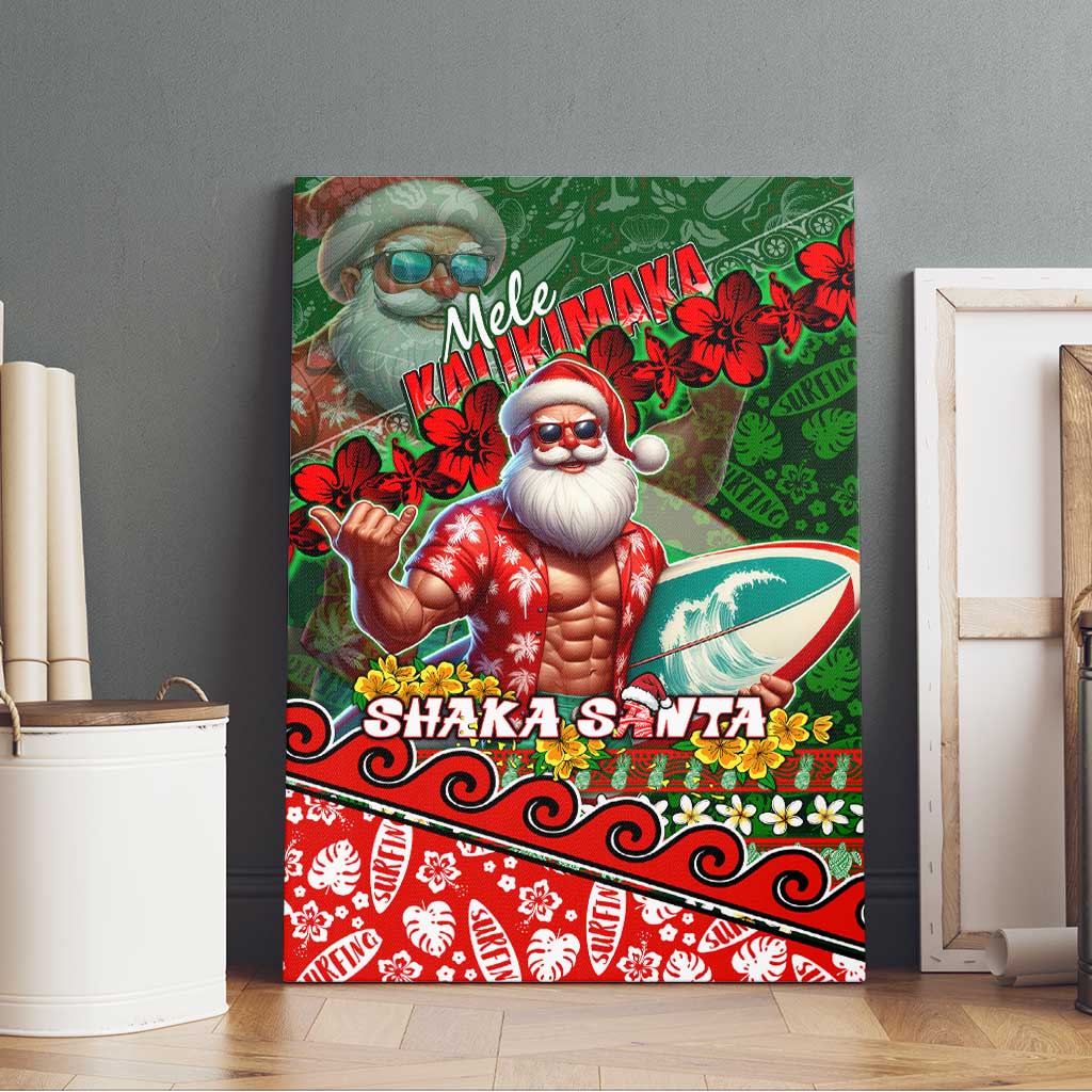 Mele Kalikimaka Shaka Santa Canvas Wall Art Hawaiian Surf Christmas Design with Aloha Spirit - Polynesian Pride