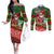 Mele Kalikimaka Shaka Santa Couples Matching Off The Shoulder Long Sleeve Dress and Long Sleeve Button Shirt Hawaiian Surf Christmas Design with Aloha Spirit - Polynesian Pride